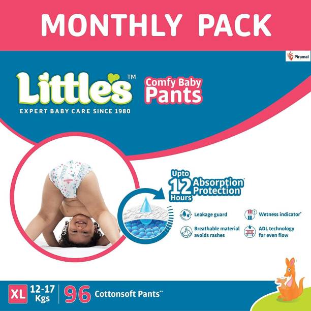 Little's Comfy Baby Pants Diapers with Wetness Indicator and 12 hours Absorption | Monthly Pack | Extra Large - XL