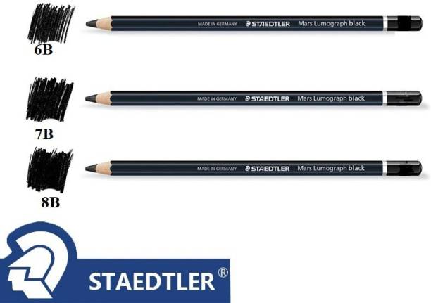 STAEDTLER 6B/7B/8B BLACK MARS LUMOGRAPH DRAWING PENCIL COMBO SET FOR ARTISTS (BLACK) Pencil