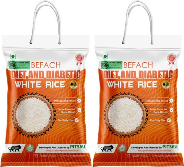 Befach Diabetic Friendly / Low Glycemic (GI) Index (pack of 2) Sona Masoori Rice (Medium Grain, Polished)