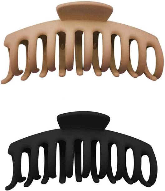 SYGA Large Hair Claw Clips for All Type Hair Strong Hold Perfect For Women Barrettes for Long Hair Fashion Accessories For Girls Hair Clamps Clip Big Hair Jaw Claw- 2Pcs, Skin colour & Black Hair Claw