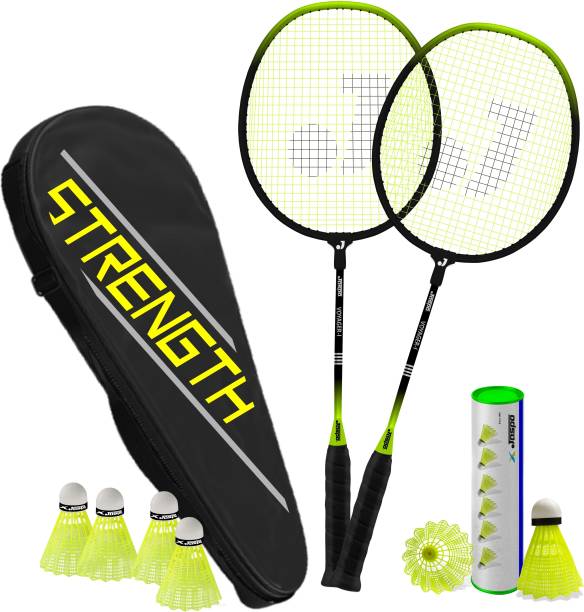 Jaspo Voyager Plus GX-01 Series High Tempered Steel Shaft Racket Badminton Set with 6 Nylon Shuttlecocks for Beginner/Professional for Training Practice Badminton Kit