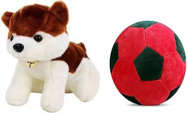 P I SOFT TOYS stuffed soft toy husky bell dog &red and black football special combo  - 35 cm