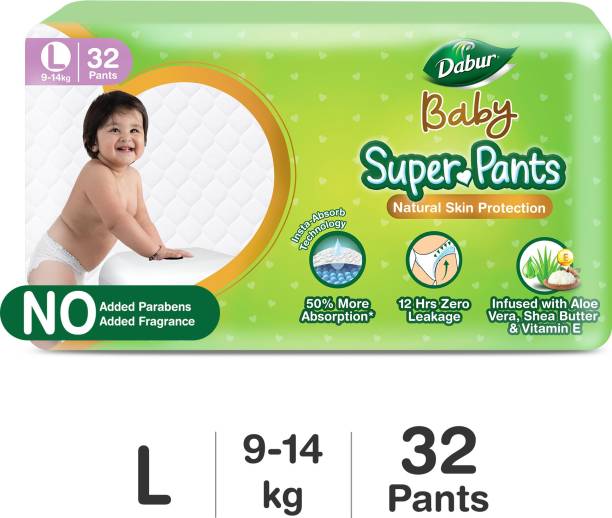 Dabur Baby Super Pants | Diaper Infused with Aloe Vera, Shea Butter & Vitamin E | Insta-Absorb Technology - L