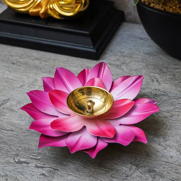 StatueStudio Brass Diya Lotus Flower Shape Diyas for Pooja Oil Lamp Akhand Jot Diya Deepak For Diwali Gift Home Decor Light Lamp For Mandir, Office Temple and Shop Decorative Item Brass Table Diya