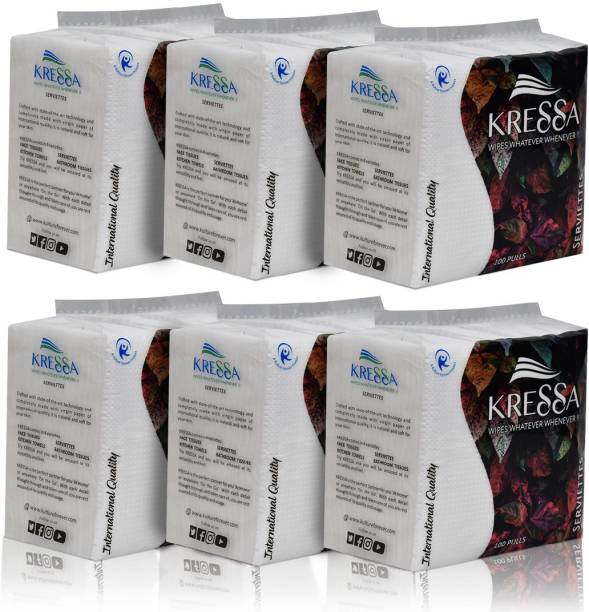 KRESSA Paper Napkin/Tissue Paper 6 Packs 600 Pull 100% Natural Virgin Pulp White Paper Napkins