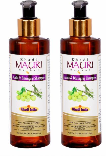 Khadi Mauri Herbal Amla & Bhringraj Shampoo, Prevents Hairfall & Strengthens Roots - Complete Hair & Scalp Nourishment - Pack of 2 Combo
