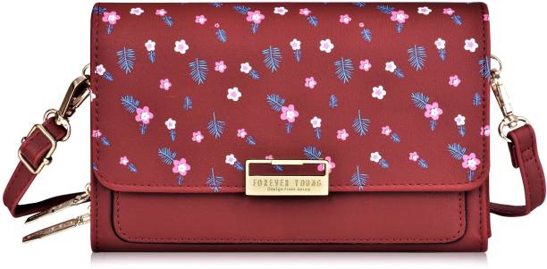 Diva Dale Maroon Sling Bag Trendy Stylish Colorful Flower Pattern Designer Casual Party-Wear Mobile Phone Holder Card-Holder Crossbody