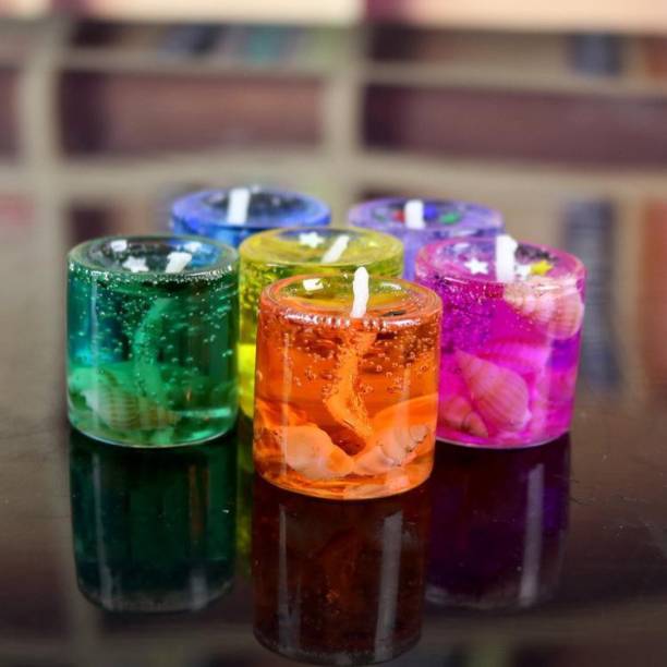 MAMU Home Decor Multicolour Cute Romantic Glass Jelly Gel Candles Decor Gel Wax Smokeless Decorated Mini Candles for Home Decor Diwali Decoration,Spa,Birthdays Party,Festivals (Set of 6, Multi) Candle