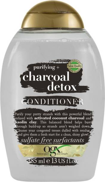 ogx Purifying Charcoal Detox Conditioner with Coconut Charcoal & Kaolin Clay, leaves shine