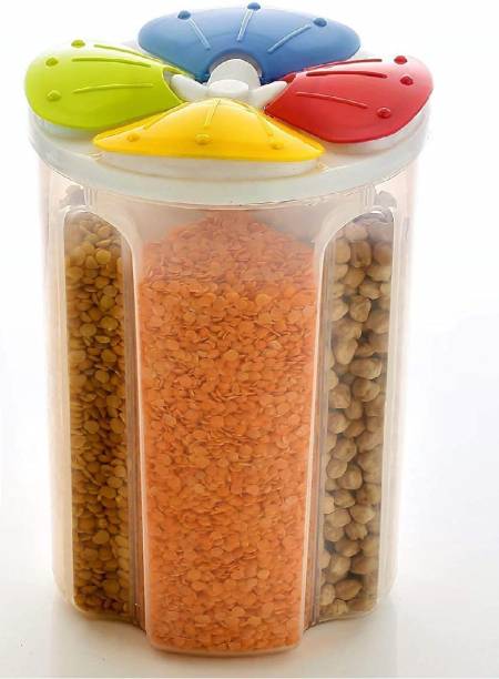 Flipkart SmartBuy ew Plastic Storage 4Section Container for Kitchen 2000ml 4Sections Air Tight Transparent Food, Grain, Cereal Dispenser Storage Container Jar, Kitchen Storage Containers / Plastic Container / Masala Box / Kitchen Containers / Plastic Box / Storage Box /Canister Dibba Boxes,Food Container  - 2000 ml Plastic Grocery Container