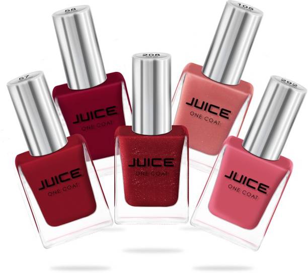 Juice One Coat Nail Polish Pack of 5 Coral Sunset - 292, Amber Red -58, Firey Red - 208, Coral Pink - 105, Lobster Red - 57 GLOSS COMBO_29 Coral Sunset - 292, Amber Red -58, Firey Red - 208, Coral Pink - 105, Lobster Red - 57