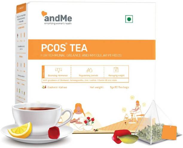 andMe PCOS PCOD Kashmiri Kahwa Tea for Hormonal Balance Weight Management,Regular Period Garcinia Green Tea Bags Box