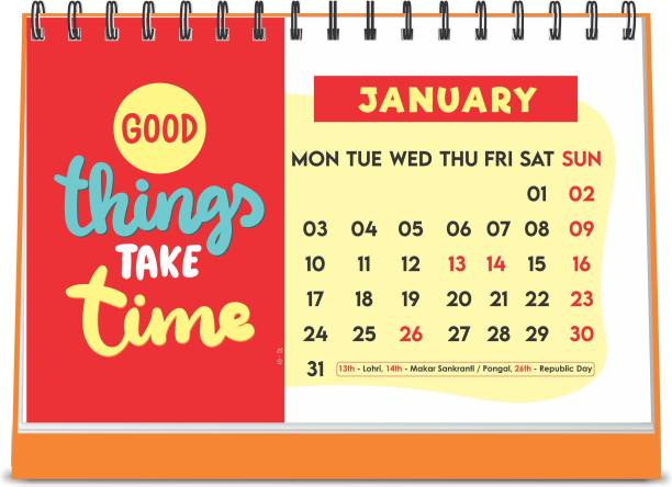 ESCAPER Good Things Take Time Designer Calendar 2022 Desk Motivational (A5 Size - 8.5 x 5.5 inch - 12 Pages Month Wise) | Table Calendar 2022 2022 Table Calendar