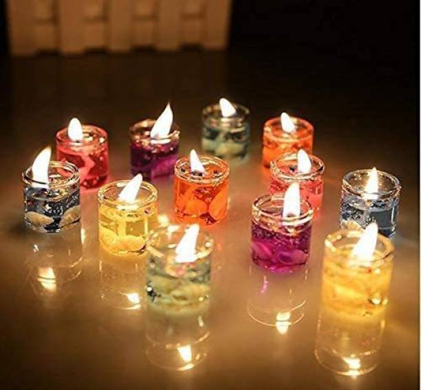 KK CRAFT Multicolor Smokeless Decorated Mini Cute Little Glass Jelly Gel Candles for Home Decor Diwali Decoration Spa Birthdays Party Festivals ( Pack of 18 ) Candle