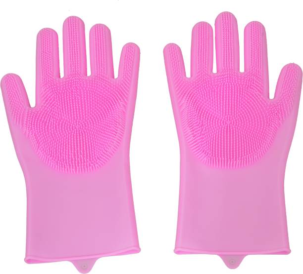 Jaisinghani Reusable PVC Kitchen Gloves, Dry & Wet Multipurpose Gloves for Cleaning, Washing, Drying - Very Helpful for Skin in all Weather Special for Winter, 1 Pair Wet and Dry Glove