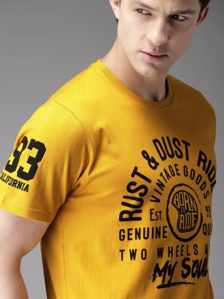 HERE&NOW Printed Men Round Neck Yellow T-Shirt