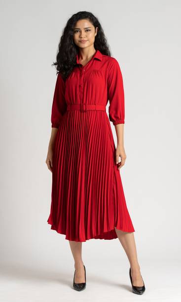 AASK Women Pleated Red Dress