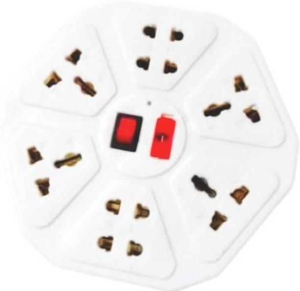 Om Traders Hexagon 8 Socket Extension Cord With single Switches FUSE Led Indicator 8 Socket Extension Boards (White)(RED) 8 Socket Extension Boards (White) Copper Light Socket