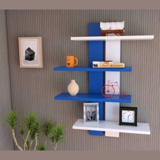 OnlineCraft double patti for shelf white blue Wooden Wall Shelf