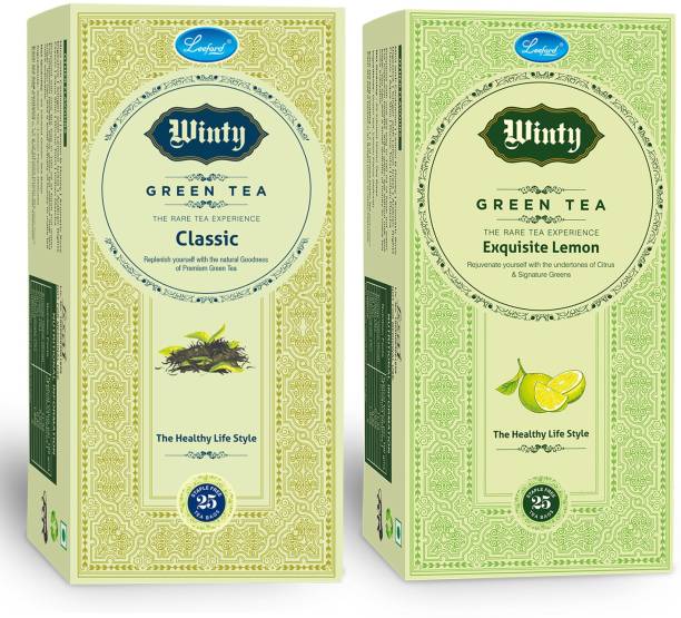Winty Green Tea Classic +Exquisite Lemon with Refreshing flavor of Lemon and Green Tea Pack of 2 (25 bags Each) Green Tea Bags Box