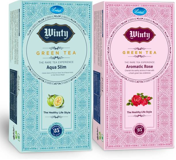 Winty Green Tea Aqua Slim+Aromatic Rose with antioxidants and Richness of Rose for weight Loss and Refreshment Pack of 2 (25 bags Each) Green Tea Bags Box
