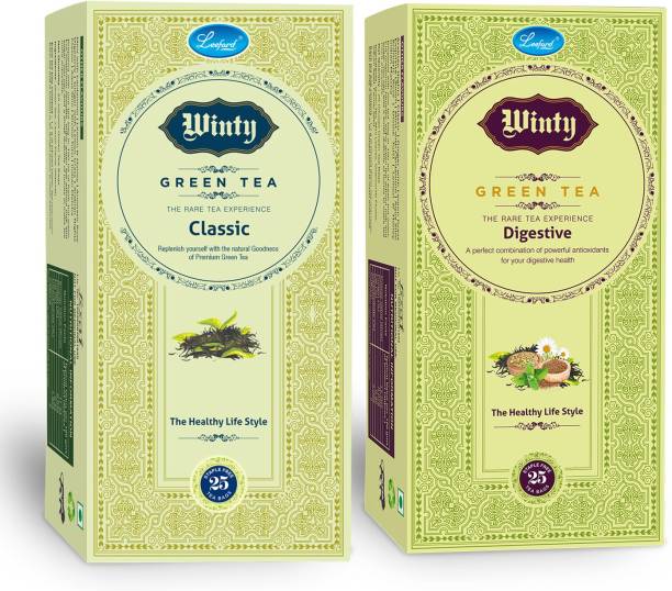 Winty Green Tea Classic + Digestive with the Combination of Antioxidants Good forDigestion Pack of 2 (25 bags) Green Tea Bags Box