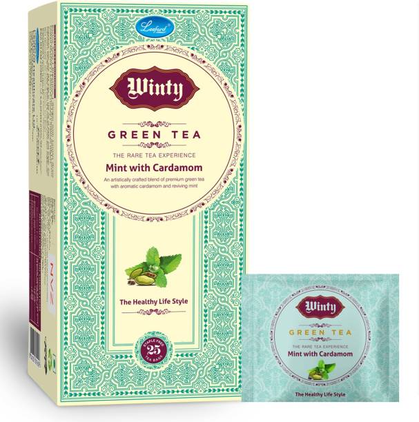 Winty Green Tea Mint With Cardamom with aromatic Cardamom and Reviving Mint For Immunity Booster Pack of 1 (25 Tea Bags) Green Tea Bags Box