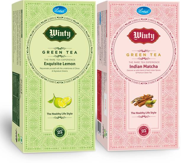 Winty Green Tea Exquisite Lemon & Indian Matcha with Flavors of Indian Spices and Tanginess of Lemon for Healthy Benefits Combo Pack (25 Bags Each) Green Tea Bags Box