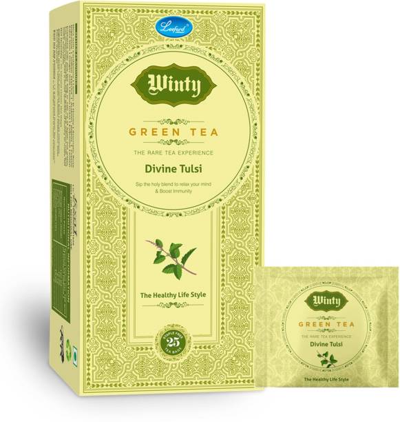 Winty Green Tea Divine Tulsi to Relax Mind & Boost Immunity Pack of 1 (25 Tea Bags) Green Tea Bags Box