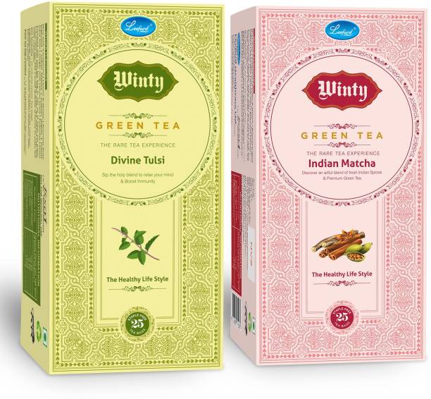 Winty Divine Tulsi & Indian Matcha Green Tea Combo Pack Green Tea Bags Box