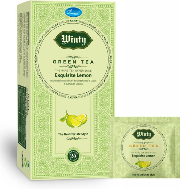Winty Green Tea Exquisite Lemon with the Undertones of Citrus & Signature Greens for Weight Loss Pack of 2 (25 Bags Each) Green Tea Bags Box