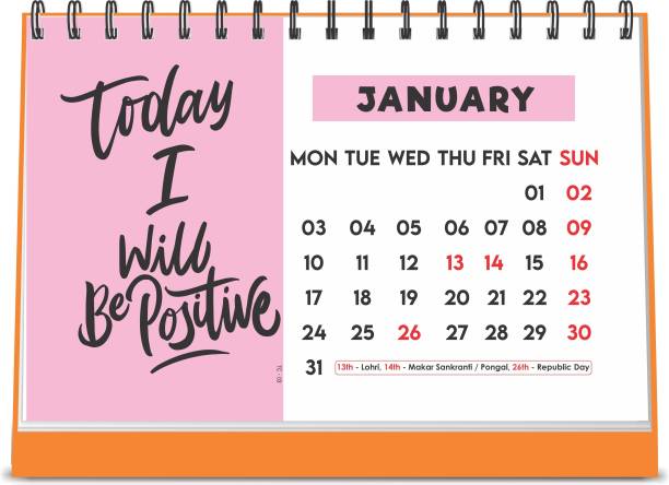 ESCAPER Today I will positive Designer Calendar 2022 Desk Motivational (A5 Size - 8.5 x 5.5 inch - 12 Pages Month Wise) | Table Calendar 2022 2022 Table Calendar