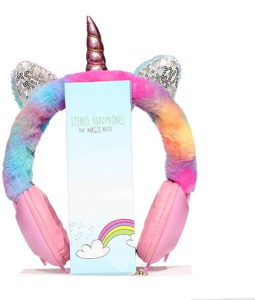 Top Headset Online cheap price 5stars Flipkart in India 12 mafya Children' Gift Cartoon Unicorn over Ear Wired Portable Headphone Wired Headset