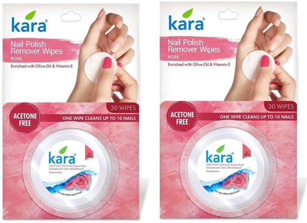 KARA Rose Nail Polish Remover Wipes, 30 Count,(Pack of 2)