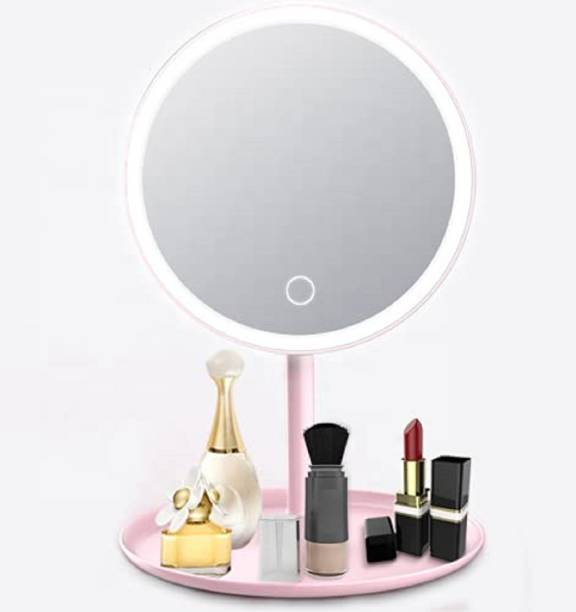 Laxvila LED Portable Touch Screen Beauty Makeup Mirror with Led Light Smart Mirror & Storage Tray, 180 Degree Adjustable Compact Size Vanity Desktop Cosmetic Mirror (Multicolor, USB Powered)