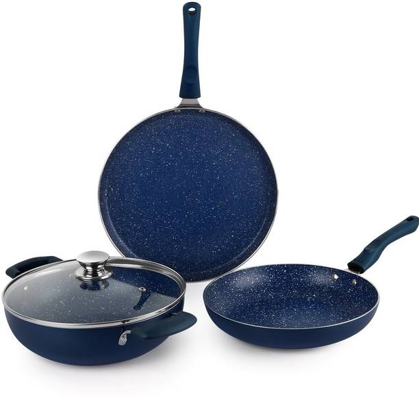 cello Non Stick Induction Bottom 4 Pcs Cookware Set (Dosa Tawa 28cm, Frying Pan 24cm, Kadhai 2.5ltr with Glass Lid) Induction Bottom Cookware Set