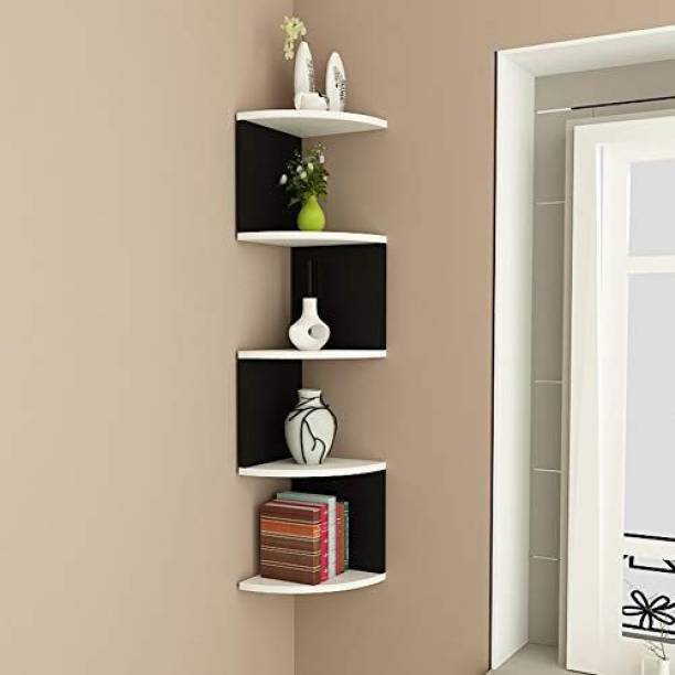 woodinto Corner Zig Zag Wall Mount Shelves for Home Decor(5 Tier) Solid Wood Display Unit