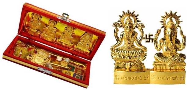 lootnixx Jewelswonder Zinc Goddess Dhan Laxmi Kuber Bhandari Yantra Set (19 cm x 8 cm x 3 cm, Gold, Pack of 1) Brass Yantra with laxmi ganesh ji Brass Yantra