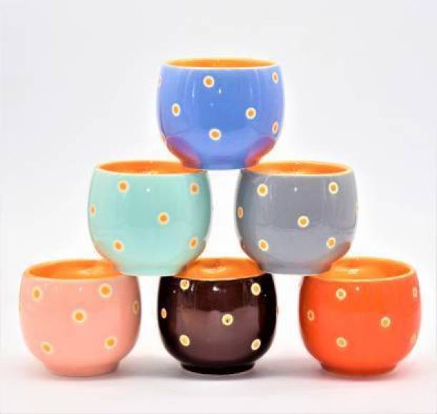KIKI CREATION Pack of 6 Ceramic, Bone China Premium Quality Colorful Designer Small Size Premium Quality Tea Cup set