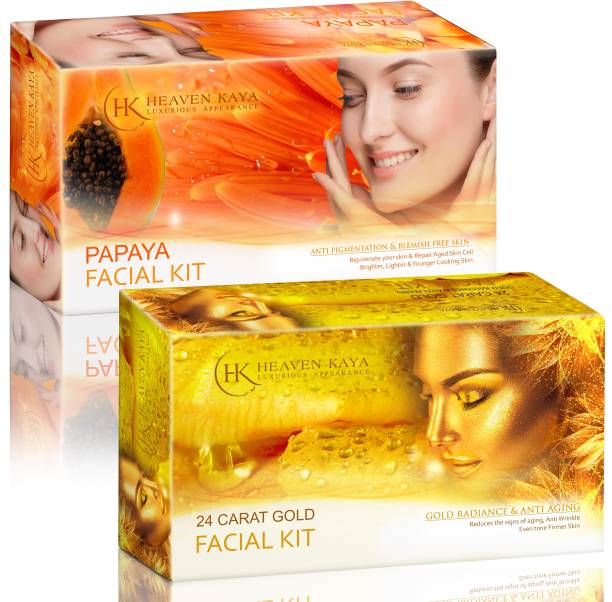 Heaven Kaya Papaya Facial kit For Anti Pigmentation & Blemish Free Skin (240g) + Gold Facial Kit For Gold Radiance & Anti Aging (240g)