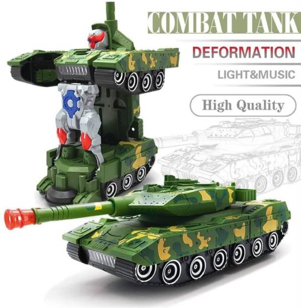 Kidzjoy Army Combat Tank Transforming Robot Toy For KIDS / LED Light / Music / Bump Function