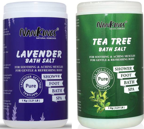 nankings Lavender And Tea Tree Bath Salt For Better Sleep, Foot Soak, Aching Muscles & Refreshing Body. (Combo Pack) Each 1kg