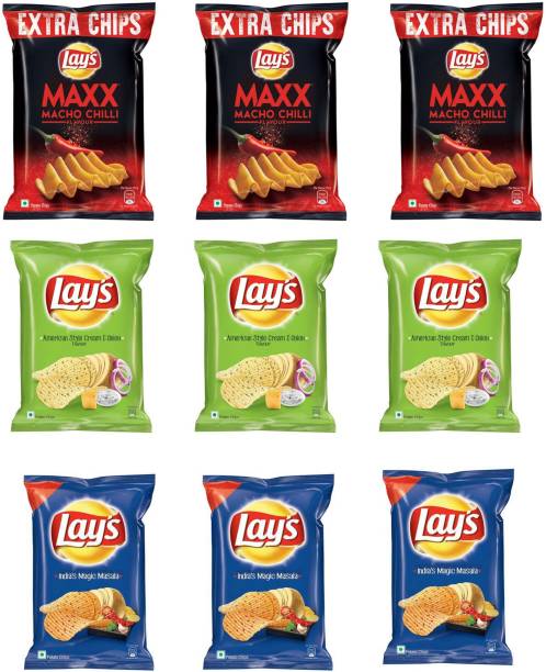 Lay's Maxx,green,blue pack of 9 Chips