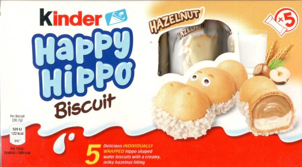 Kinder HAPPY HIPPO HAZELNUT BISCUIT 5 BISCUIT IMPORTED MADE IN UK ( 5 X 20.7G ) 103G Cream Filled