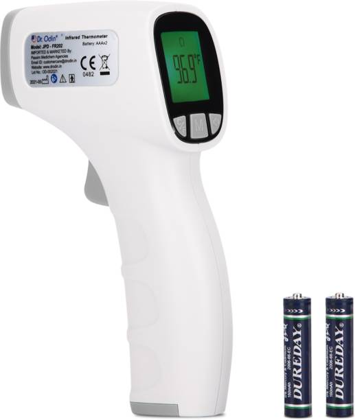 Dr. Odin Model JPD-FR-202 Non Contact Infrared Forehead Digital Laser Thermal Scanner Gun With IR Sensor For Fever Temperature Machine For Kids Adults & Babies Thermometer (White) 1 Second Reading, 3 Color Screen, Dual Scale, 20 Reading Memory, BPA & Latex Free, Auto Power Off (CE & ISO Certified, FDA Approved) Thermometer