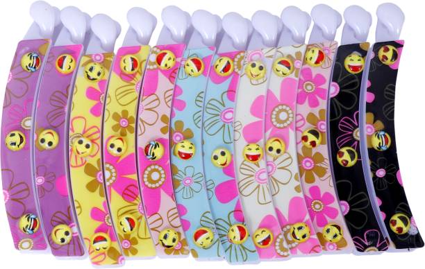 navjai Banana Clip Plastic Floral Multi Print With Smiley Faces Stone Banana Clips Studded Back Clip Barrette Hair Clips/Clutchers/Claw HairAccessories for Women and Girls Pack of 12 Banana Clip