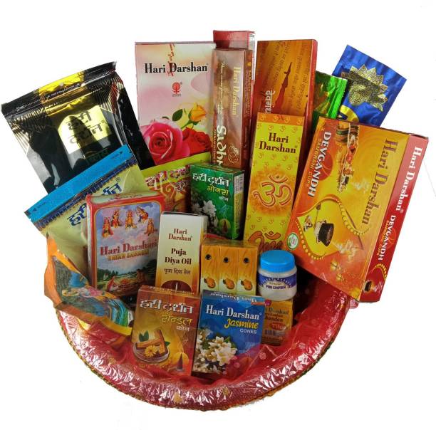 Hari Darshan Premium All-in-one Gift Pack, Dhoop, Agarbatti and Pooja Products | Gift Set for Diwali|Navratri Pooja |New year Gift Pack |Corporate Gift |Religious Gift Multi Fragrance