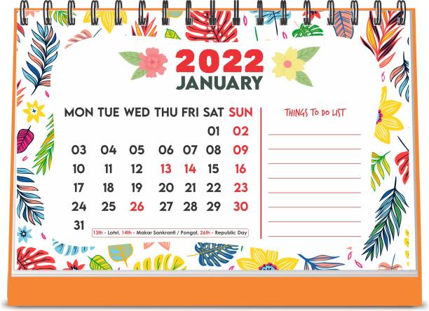 ESCAPER Floral Leafs Designer Calendar 2022 Desk Motivational (A5 Size - 8.5 x 5.5 inch - 12 Pages Month Wise) | Table Calendar 2022 2022 Table Calendar