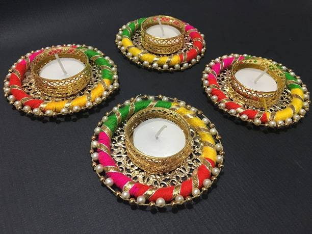 thriftkart 6 Pc Tea Light Designer Candle Holder For Diwali Decoration | Traditional Bengel Designe Multicolour For Home Decor Set of 6 Paper Tealight Holder Set