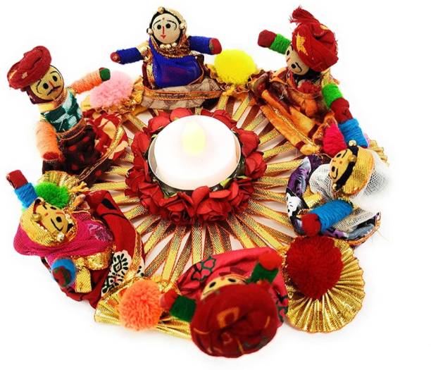 thriftkart Handmade Rajasthani Dolls Puppet Tealight Candle Holder Multicolor For Diwali Festival & Home Decor (13x13x6.5 cm, Pack of 1) Paper Tealight Holder
